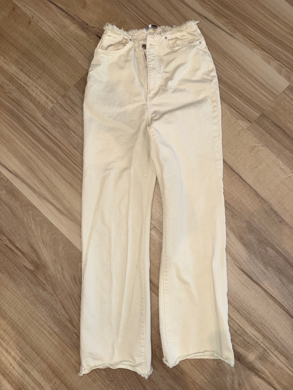 WHAT WE WORE -High-Waist Cream Fringe Hem Jeans